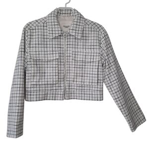 Abercrombie & Fitch Cropped Tweed Jacket Grid Pattern Womens Size Small Lined